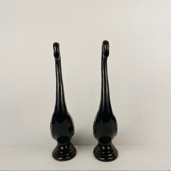 MID-CENTURY Modern ceramic terracotta swans variegated brown glaze set of 2 - Picture 8 of 10